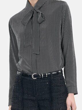 Rag & Bone 100% Silk Striped Tie-Neck Blouse - Size 0
